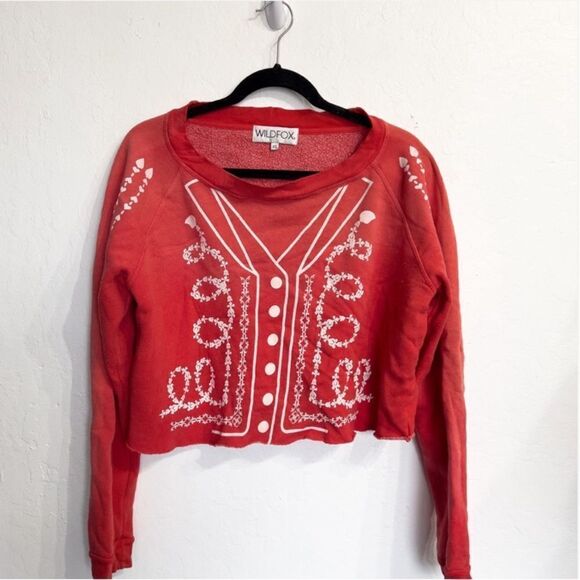 WILDFOX Monte Matador Womens Crop Sweatshirt Fleece Graphic XS Cherry Red Boho - Picture 2 of 7